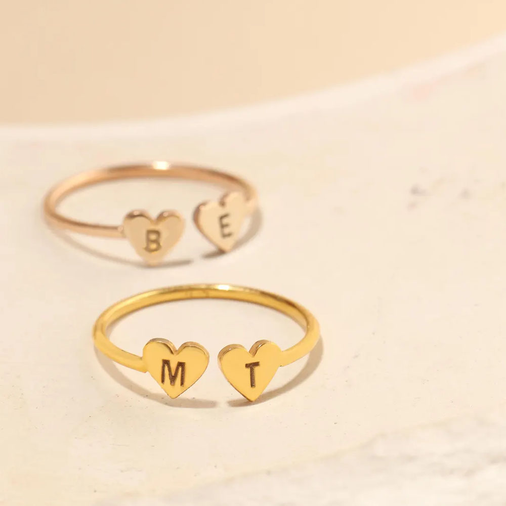 Initial Ring Custom - COOLTIME Custom Heart Initial Ring Stainless