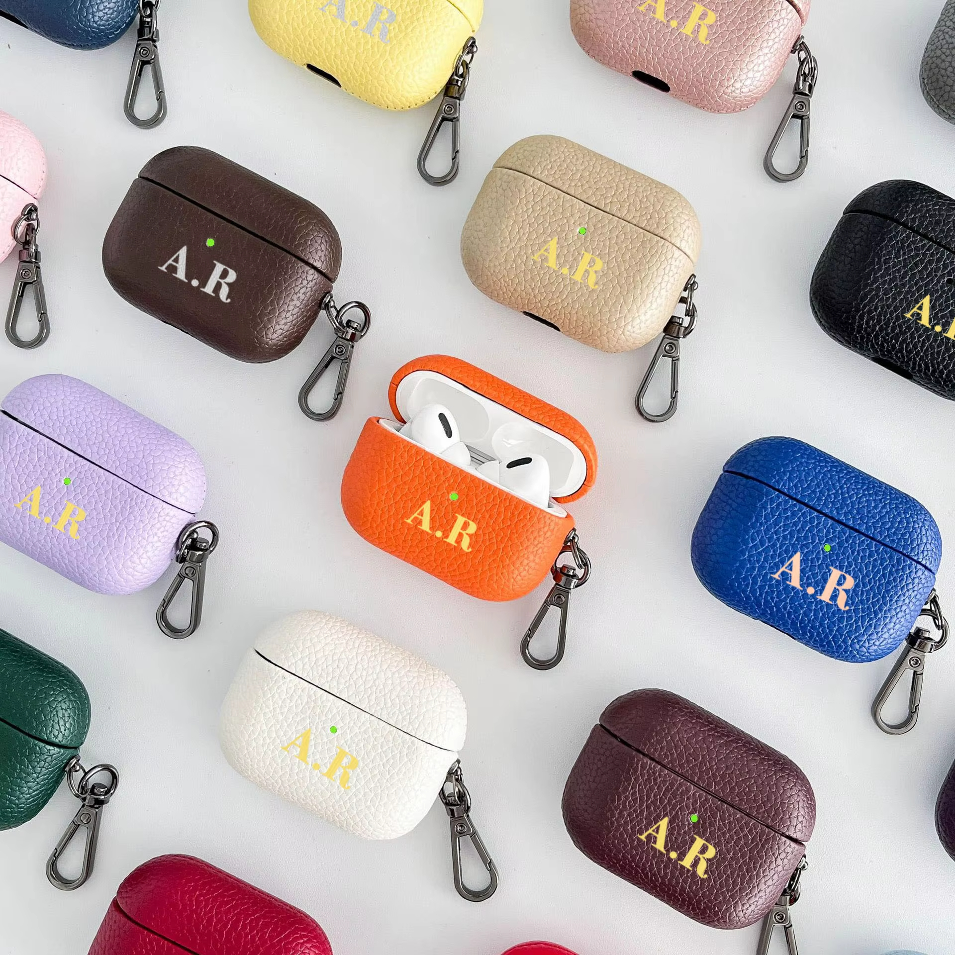 Monogram Keychain Leather - Personalized Initials Letters Customize Earphone DIY