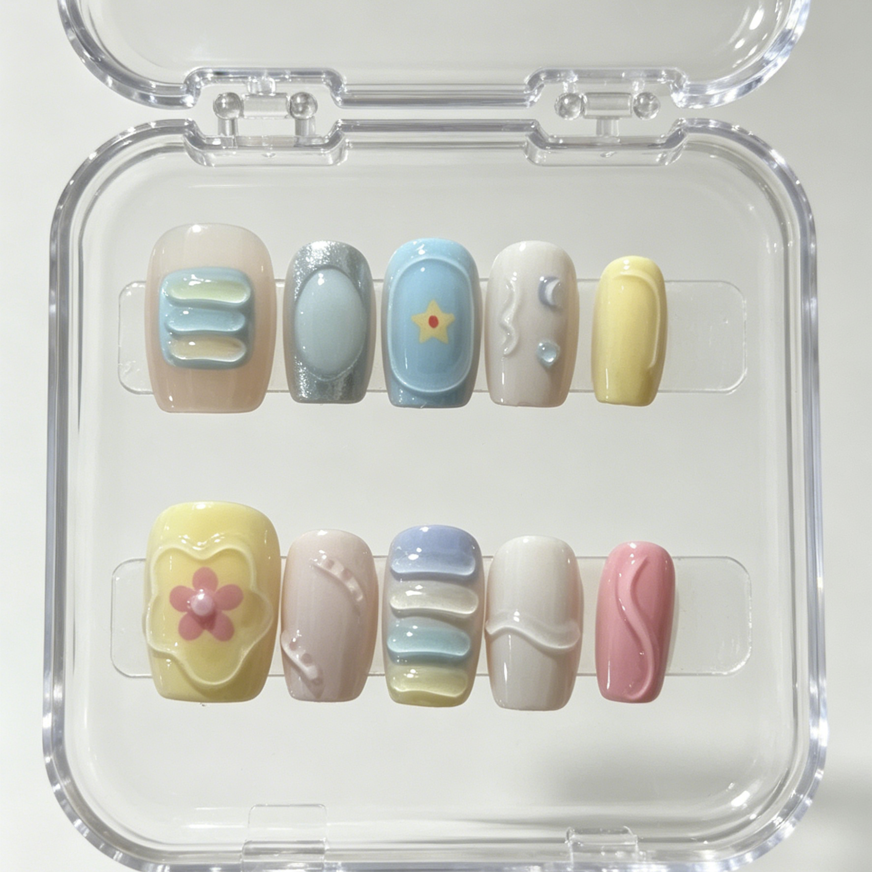 Pressed Flower Art - 10 hand pressed short square nails,