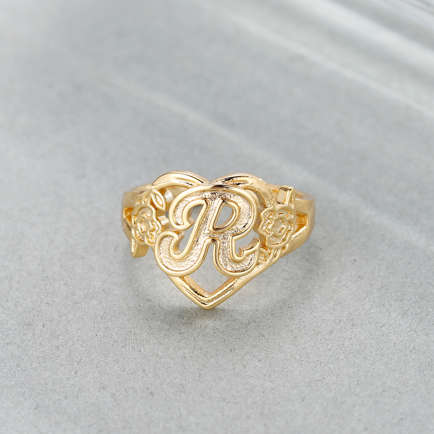 Initial Ring Custom - Custom Initials Heart Adjustable Ring For