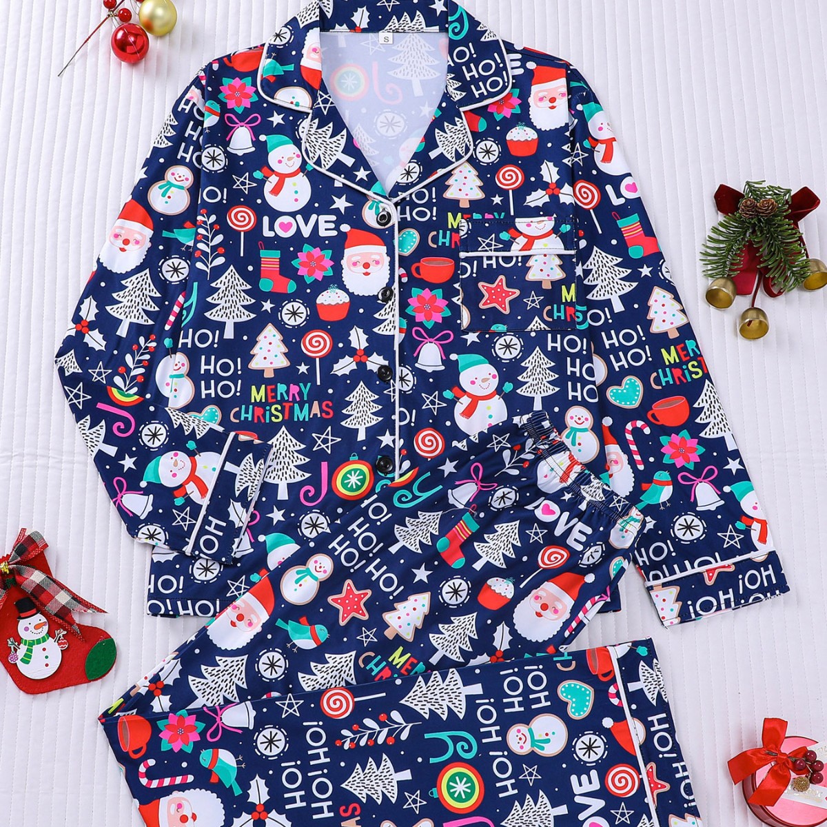 Family Tree Print - Christmas Santa Tree Snowman Print Pajamas