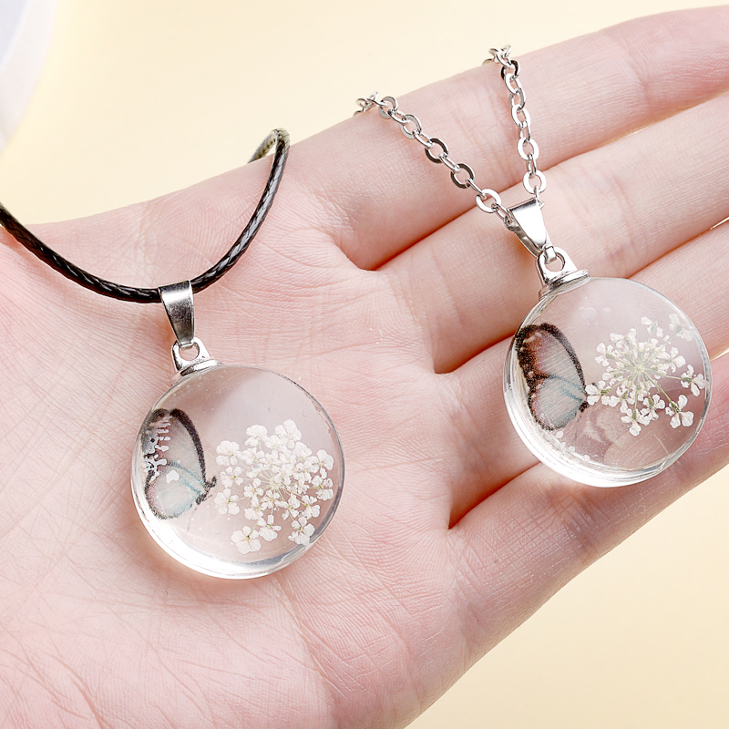 Fahion Glass Charm Real Dried  - Birth Flower Necklace 리뷰 및 가격