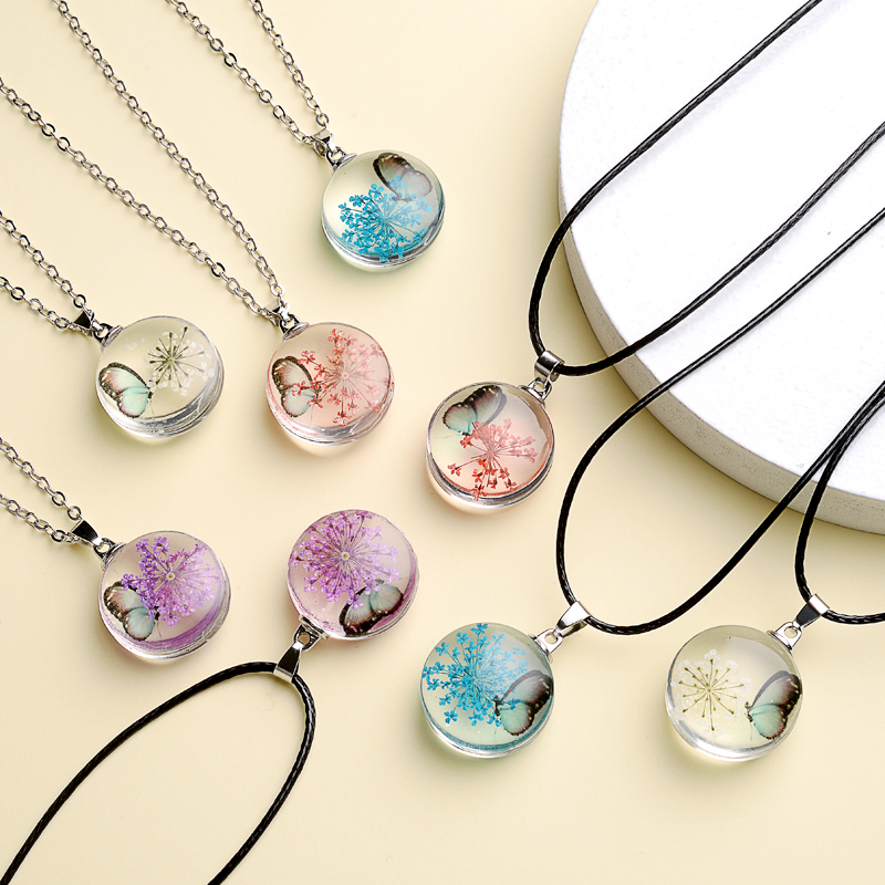Fahion Glass Charm Real Dried  - Birth Flower Necklace 리뷰 및 가격