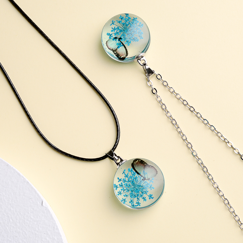 Fahion Glass Charm Real Dried  - Birth Flower Necklace 리뷰 및 가격
