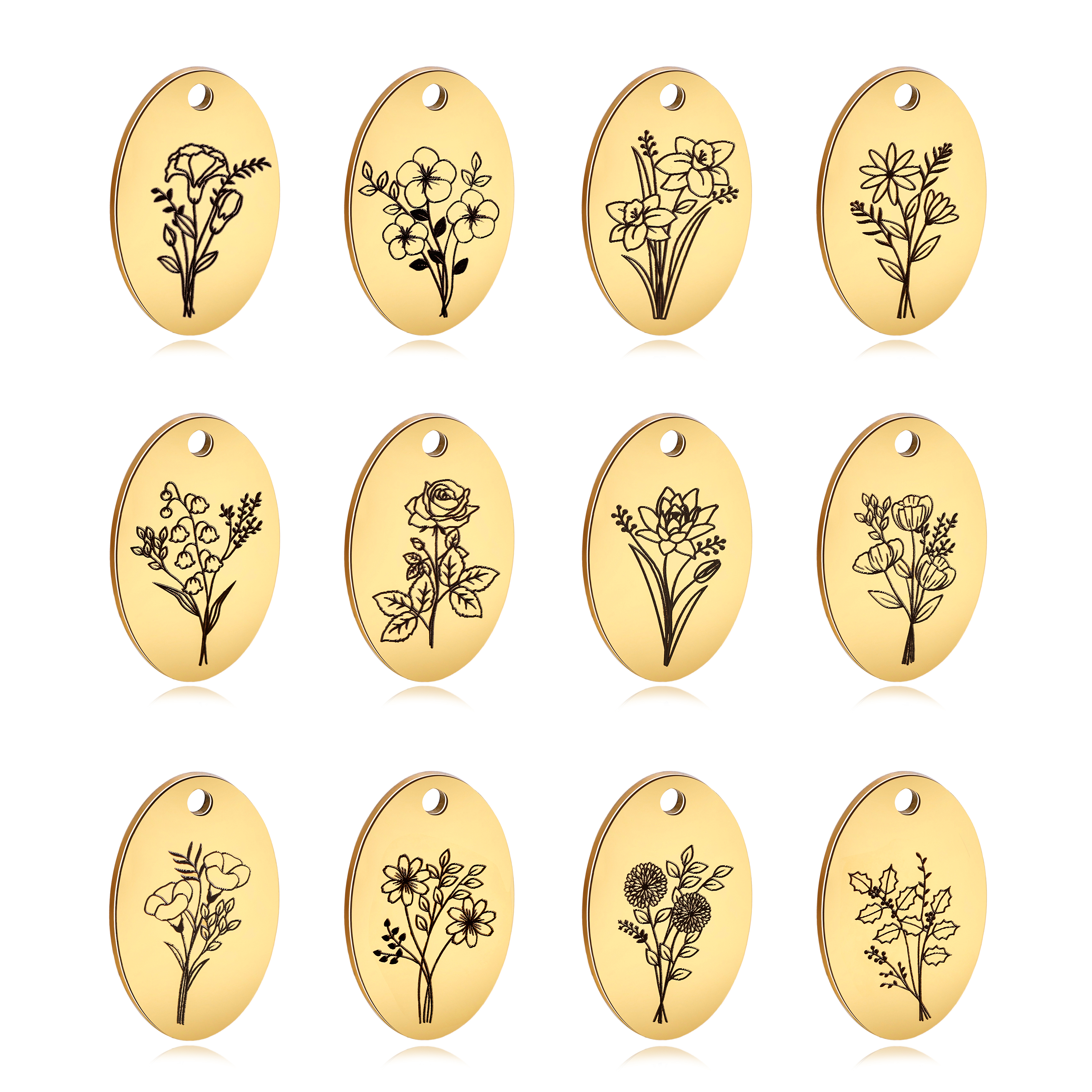 5Pcs Oval Birth Month Flower P - Birth Flower Necklace 리뷰 및 가격