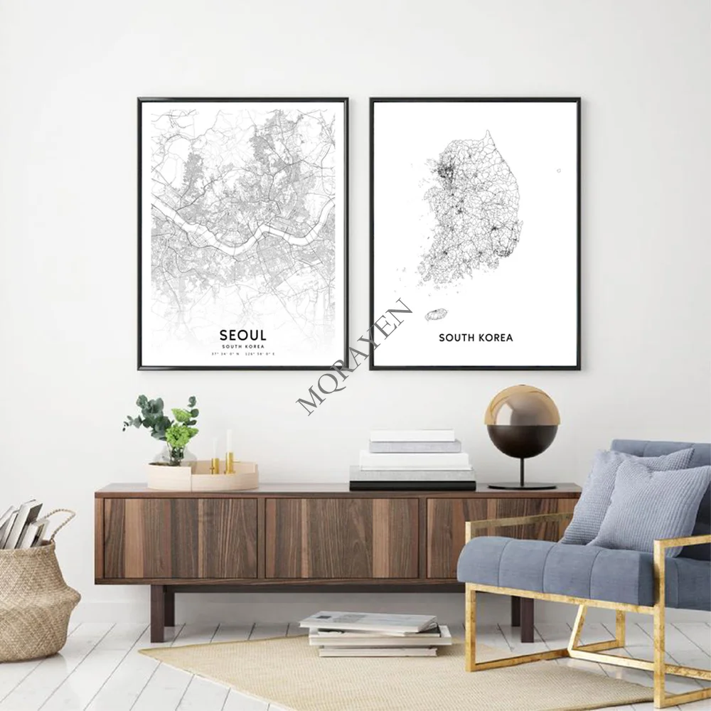 South Korea Map Black and Whit - Custom Star Map 리뷰 및 가격