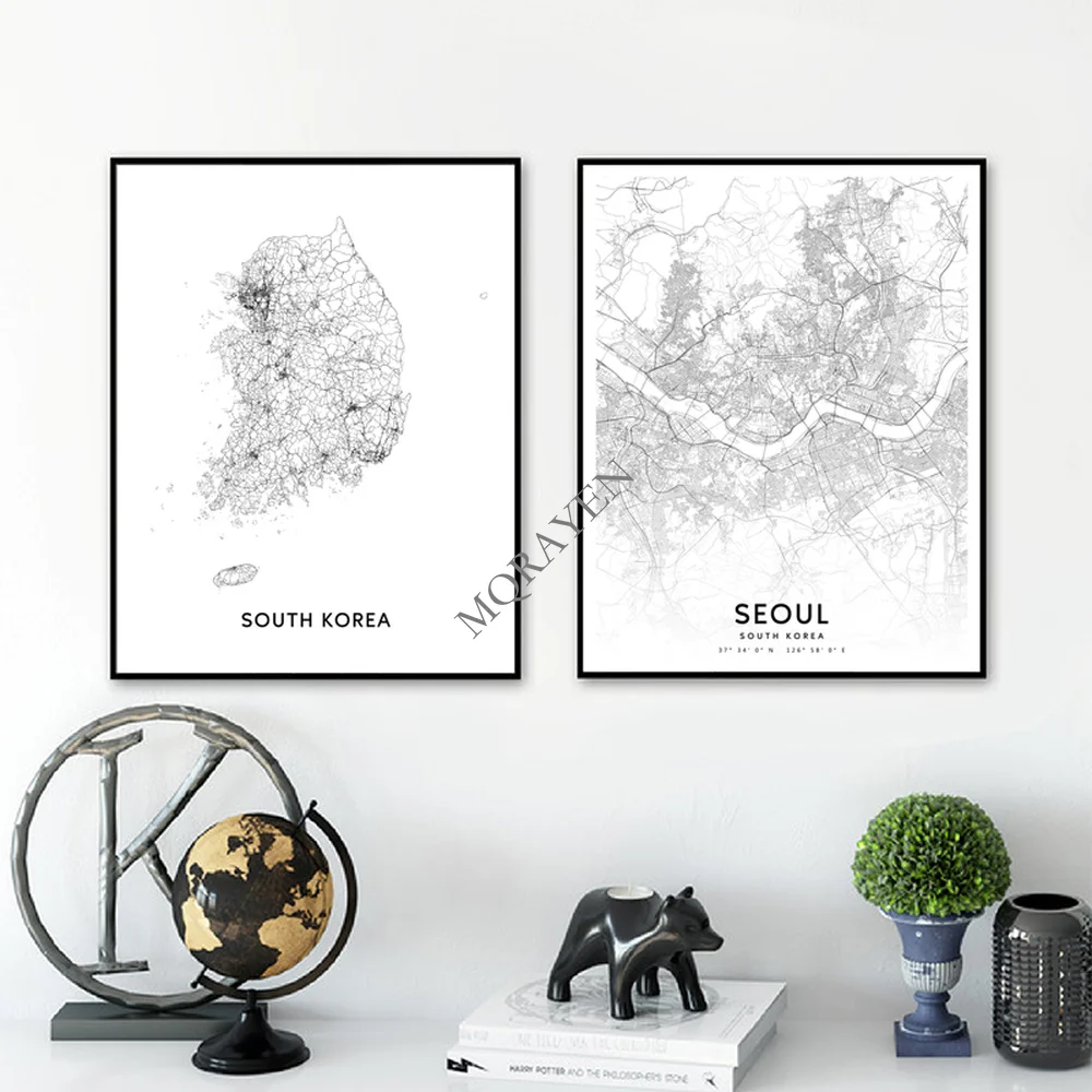 South Korea Map Black and Whit - Custom Star Map 리뷰 및 가격