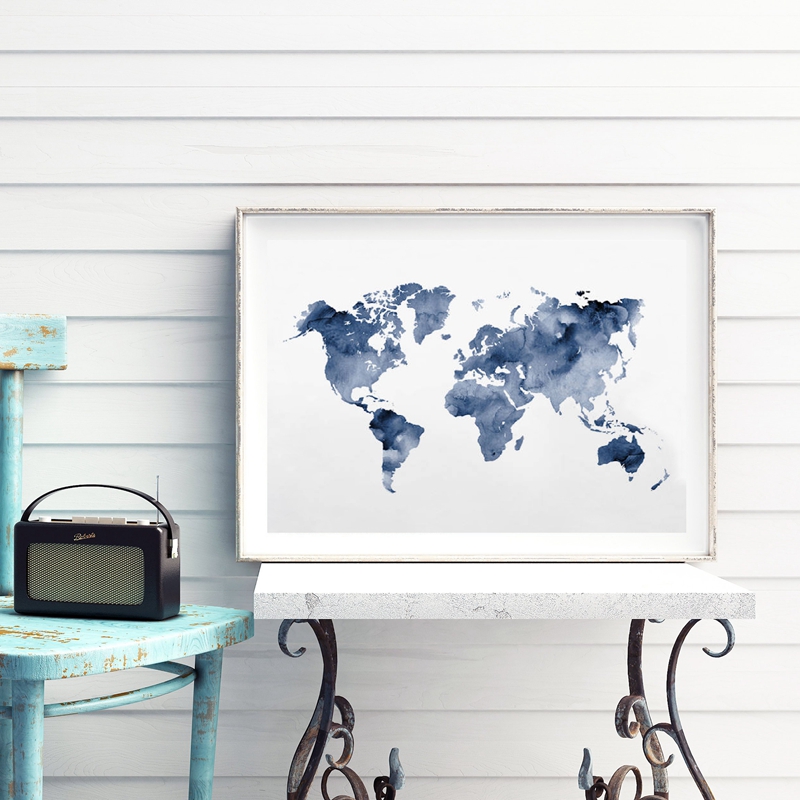 Blue World Map Print Navy Map  - Custom Star Map 리뷰 및 가격