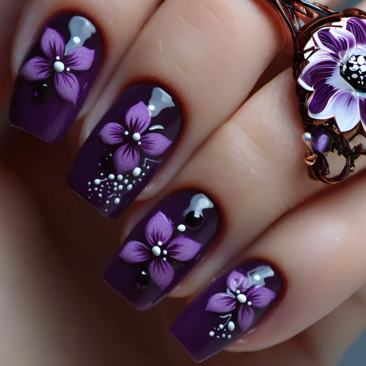 Medium square fake nails for w - Pressed Flower Art 리뷰 및 가격