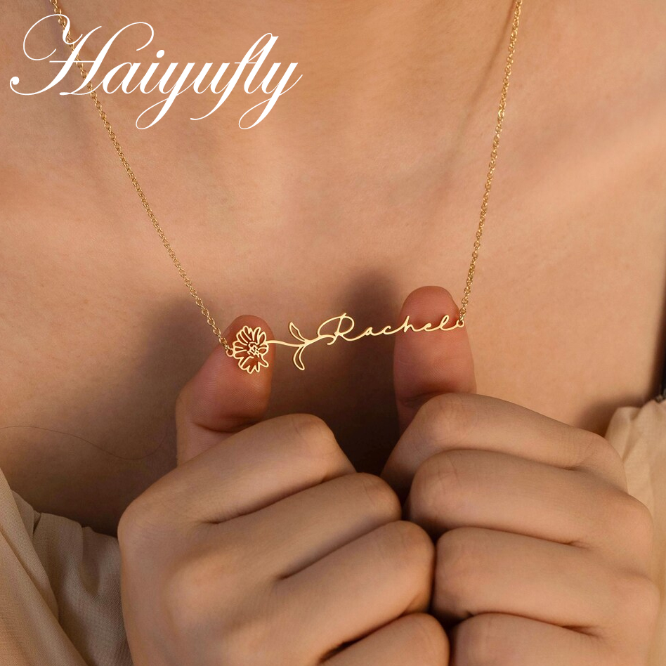 Haiyufly Custom Name Necklace  - Birth Flower Necklace 리뷰 및 가격