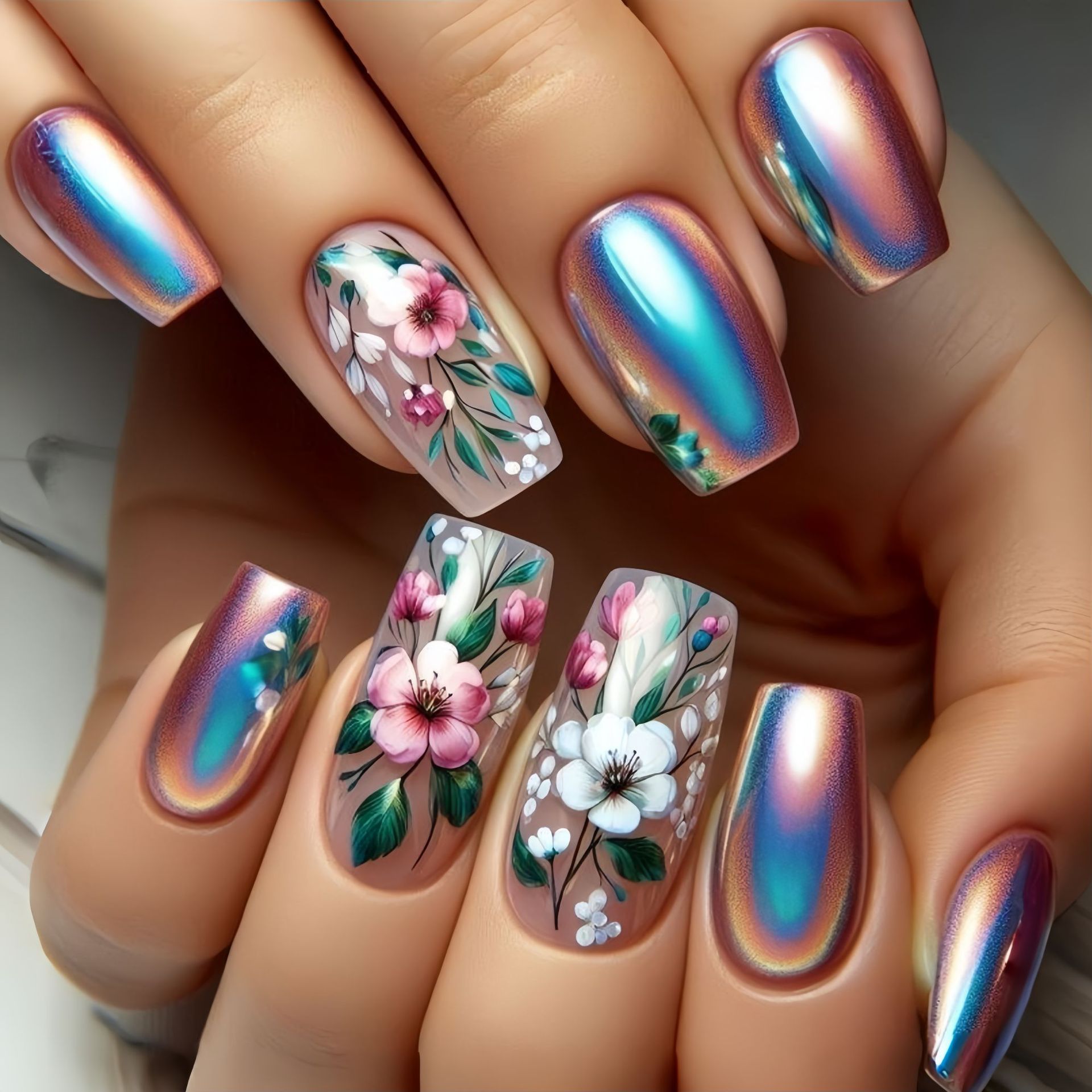 Medium long fake nails for wom - Pressed Flower Art 리뷰 및 가격