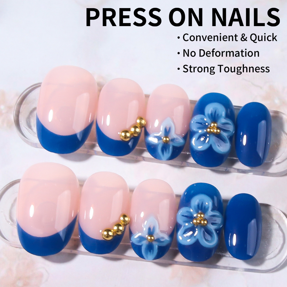 24pcs Short Oval 3D Gel Nail S - Pressed Flower Art 리뷰 및 가격