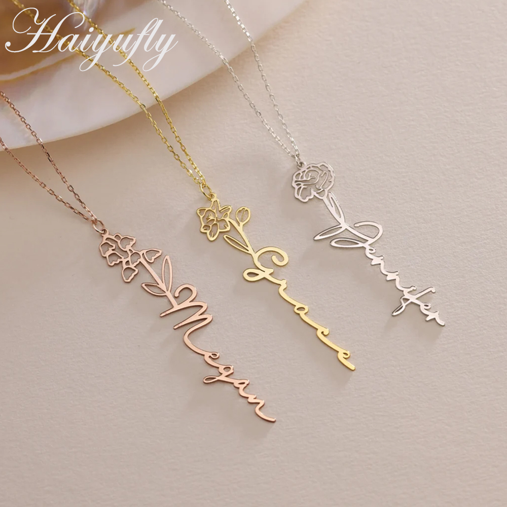 Haiyufly Custom Name Necklace  - Birth Flower Necklace 리뷰 및 가격