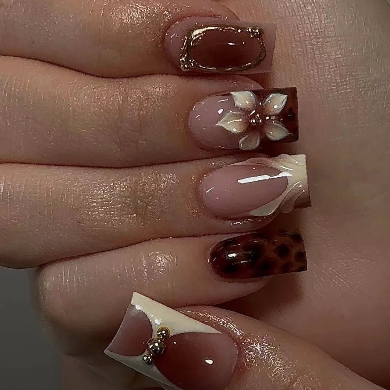 Short square fake nails for wo - Pressed Flower Art 리뷰 및 가격
